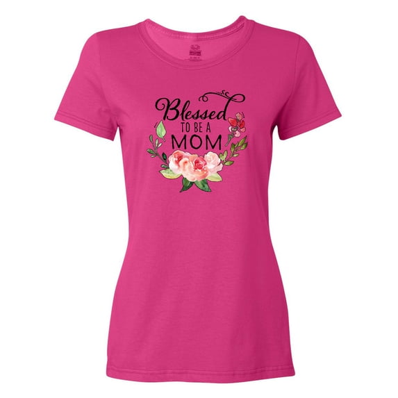 Inktastic Blessed to Be a Mom with Pink Flowers Women's T-Shirt