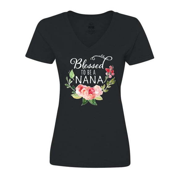 Inktastic Blessed to Be a Nana with Flowers Women's V-Neck T-Shirt