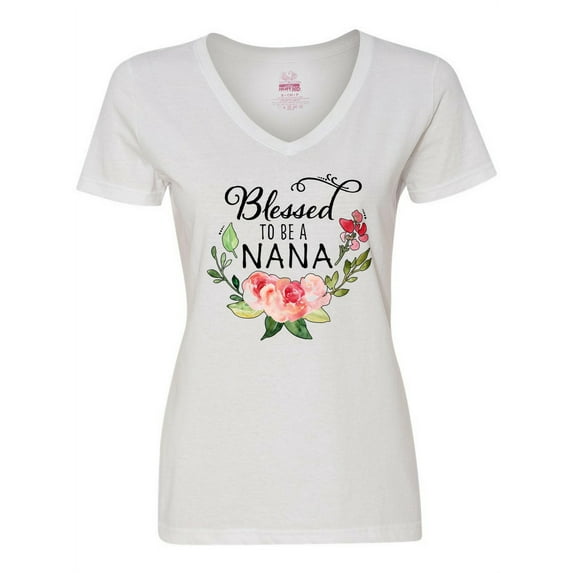 Inktastic Blessed to Be a Nana with Flowers Women's V-Neck T-Shirt