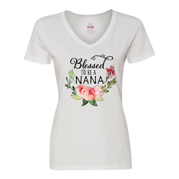 Inktastic Blessed to Be a Nana with Flowers Women's V-Neck T-Shirt