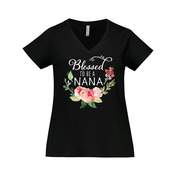 Inktastic Blessed to Be a Nana with Flowers Women's Plus Size V-Neck T-Shirt