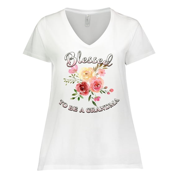 Inktastic Blessed to be a Grandma- flowers Women's Plus Size V-Neck T-Shirt