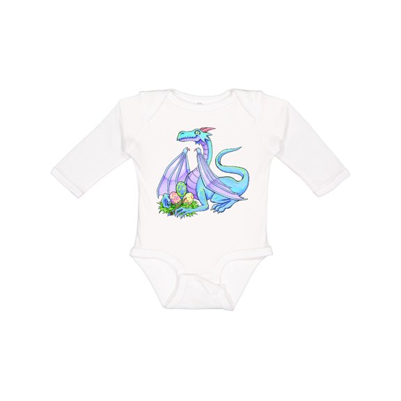 Inktastic Blue Easter Dragon with Painted Eggs Boys or Girls Long Sleeve Baby Bodysuit