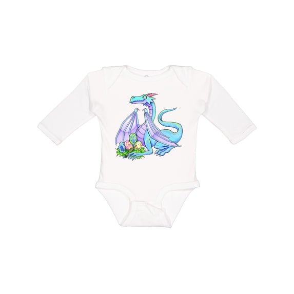 Inktastic Blue Easter Dragon with Painted Eggs Boys or Girls Long Sleeve Baby Bodysuit