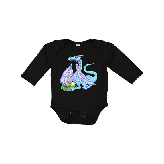 Inktastic Blue Easter Dragon with Painted Eggs Boys or Girls Long Sleeve Baby Bodysuit