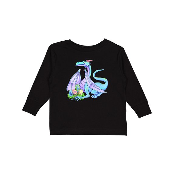Inktastic Blue Easter Dragon with Painted Eggs Boys or Girls Long Sleeve Toddler T-Shirt