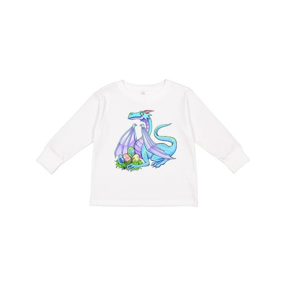 Inktastic Blue Easter Dragon with Painted Eggs Boys or Girls Long Sleeve Toddler T-Shirt