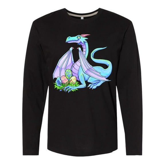 Inktastic Blue Easter Dragon with Painted Eggs Long Sleeve T-Shirt