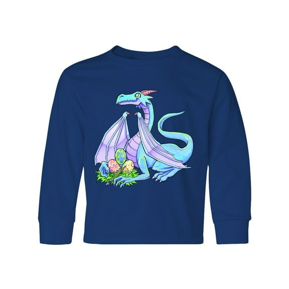 Inktastic Blue Easter Dragon with Painted Eggs Long Sleeve Youth T-Shirt