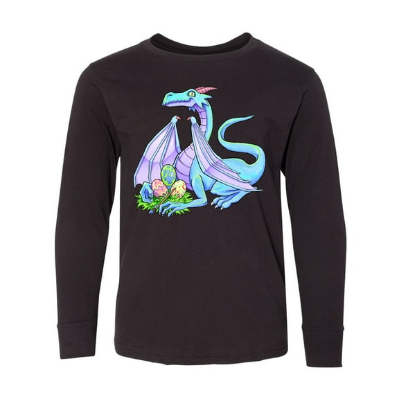 Inktastic Blue Easter Dragon with Painted Eggs Long Sleeve Youth T-Shirt