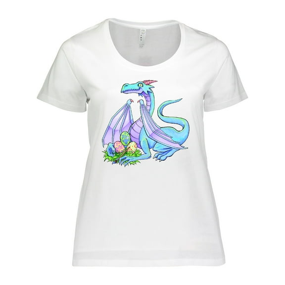 Inktastic Blue Easter Dragon with Painted Eggs Women's Plus Size T-Shirt