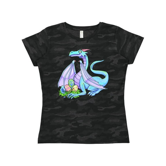 Inktastic Blue Easter Dragon with Painted Eggs Women's T-Shirt