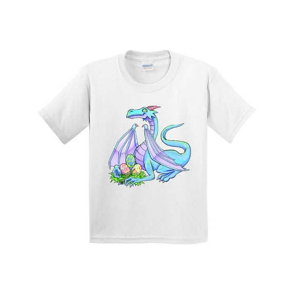 Inktastic Blue Easter Dragon with Painted Eggs Youth T-Shirt