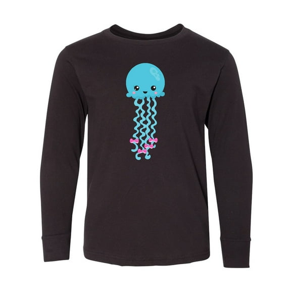 Inktastic Blue Jellyfish, Cute Jellyfish With Pink Ribbons Long Sleeve Youth T-Shirt
