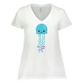 thumbnail image 1 of Inktastic Blue Jellyfish, Cute Jellyfish With Pink Ribbons Women's Plus Size V-Neck T-Shirt, 1 of 5