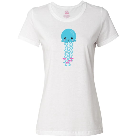 Inktastic Blue Jellyfish, Cute Jellyfish With Pink Ribbons Women's T-Shirt