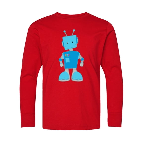 Inktastic Blue Robot Long Sleeve Youth T-Shirt