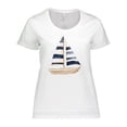 thumbnail image 1 of Inktastic Blue Striped Sailboat Nautical Women's Plus Size T-Shirt, 1 of 5