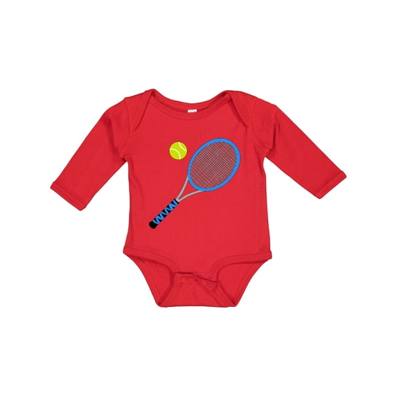 Inktastic Blue Tennis Racket and Ball Boys or Girls Long Sleeve Baby Bodysuit