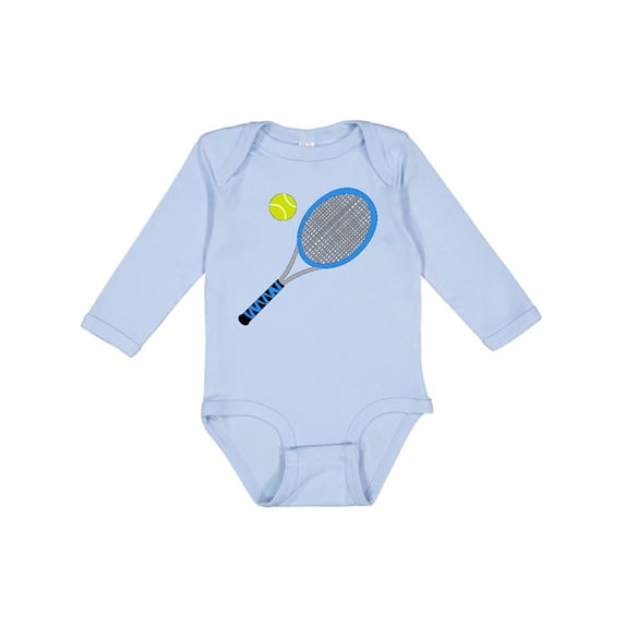 Inktastic Blue Tennis Racket and Ball Boys or Girls Long Sleeve Baby Bodysuit
