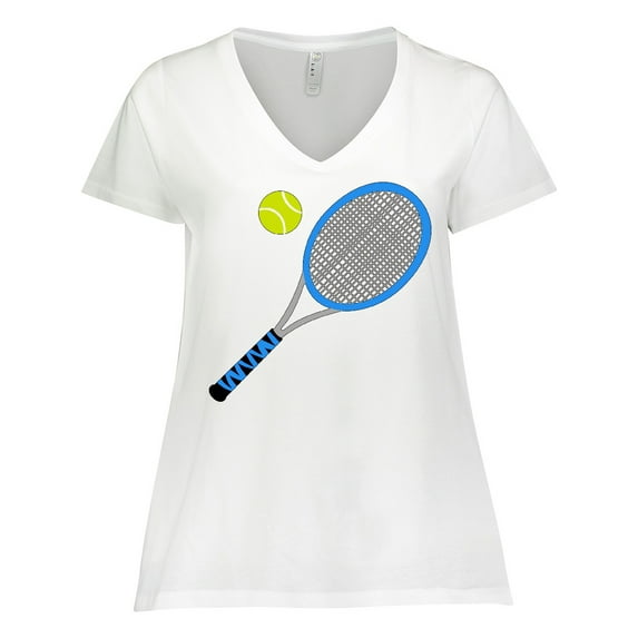 Inktastic Blue Tennis Racket and Ball Women's Plus Size V-Neck T-Shirt