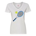 thumbnail image 1 of Inktastic Blue Tennis Racket and Ball Women's V-Neck T-Shirt, 1 of 5