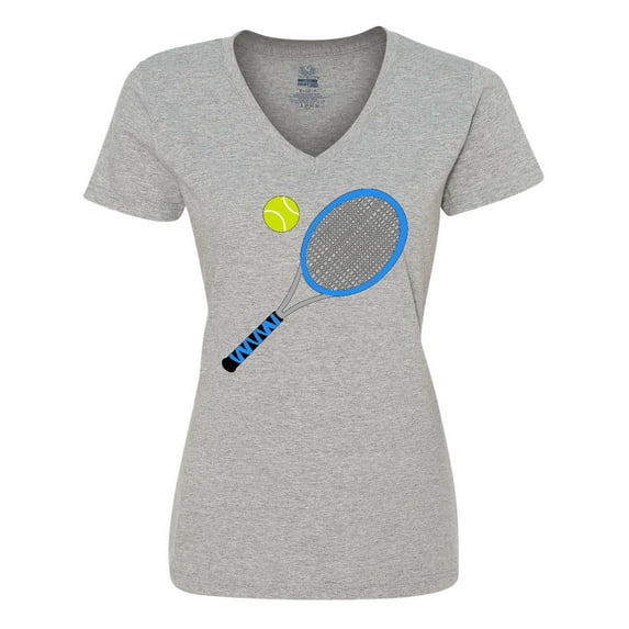 Inktastic Blue Tennis Racket and Ball Women's V-Neck T-Shirt