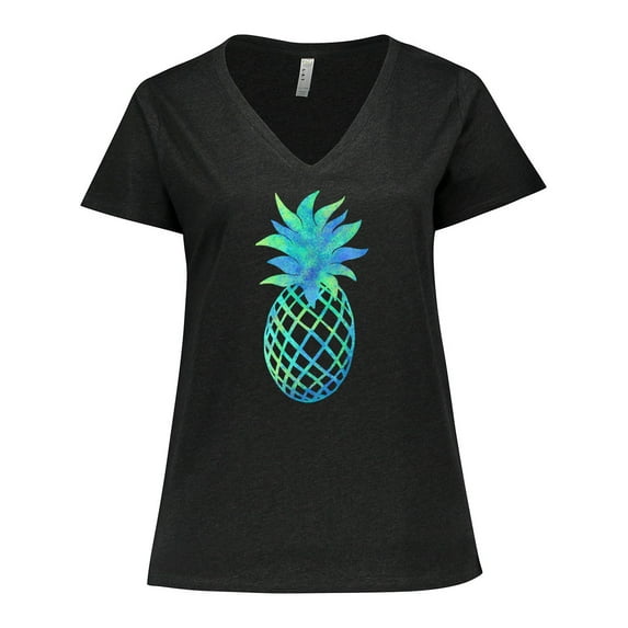 Inktastic Blue and Green Pineapple Women's Plus Size V-Neck T-Shirt