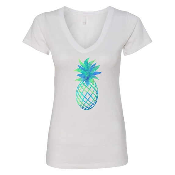 Inktastic Blue and Green Pineapple Women's V-Neck T-Shirt