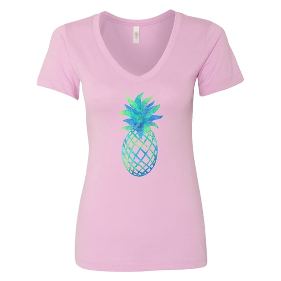 Inktastic Blue and Green Pineapple Women's V-Neck T-Shirt