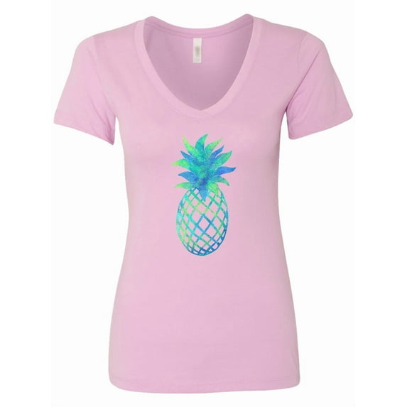 Inktastic Blue and Green Pineapple Women's V-Neck T-Shirt