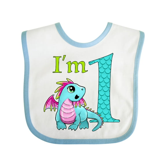 Inktastic Blue and Pink Baby Dragon First Birthday Boys or Girls Baby Bib