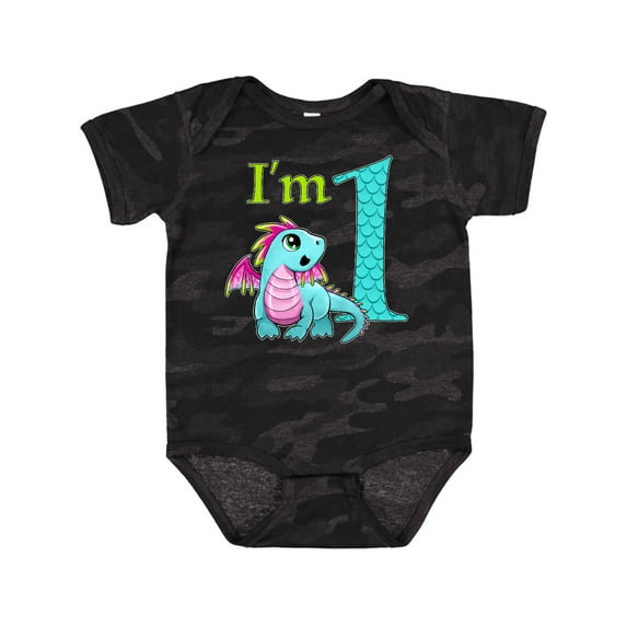 Inktastic Blue and Pink Baby Dragon First Birthday Boys or Girls Baby Bodysuit
