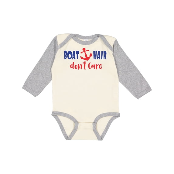 Inktastic Boat Hair Don't Care, Anchor, Sailing - Red Blue Boys or Girls Long Sleeve Baby Bodysuit