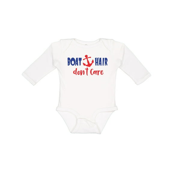 Inktastic Boat Hair Don't Care, Anchor, Sailing - Red Blue Boys or Girls Long Sleeve Baby Bodysuit
