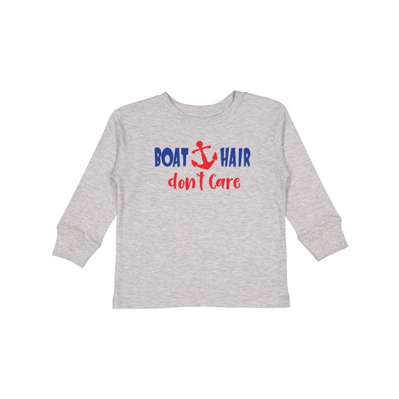 Inktastic Boat Hair Don't Care, Anchor, Sailing - Red Blue Boys or Girls Long Sleeve Toddler T-Shirt