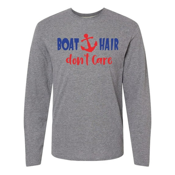 Inktastic Boat Hair Don't Care, Anchor, Sailing - Red Blue Long Sleeve T-Shirt