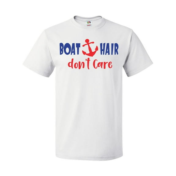 Inktastic Boat Hair Don't Care, Anchor, Sailing - Red Blue T-Shirt