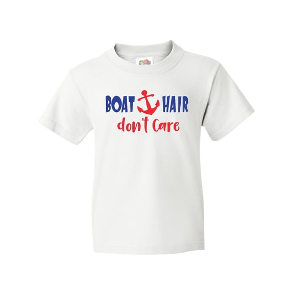 Inktastic Boat Hair Don't Care, Anchor, Sailing - Red Blue Youth T-Shirt