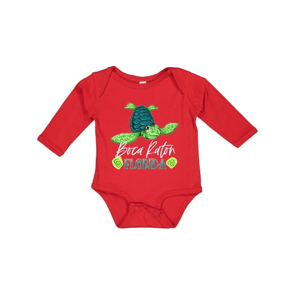 Inktastic Boca Raton, Florida Happy Sea Turtle Boys or Girls Long Sleeve Baby Bodysuit