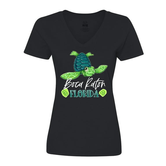 Inktastic Boca Raton, Florida Happy Sea Turtle Women's V-Neck T-Shirt
