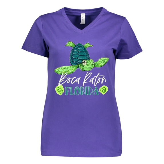 Inktastic Boca Raton, Florida Happy Sea Turtle Women's V-Neck T-Shirt