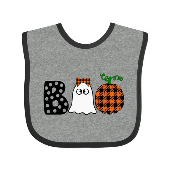 Inktastic Boo Halloween Ghost and Plaid Pumpkin Boys or Girls Baby Bib