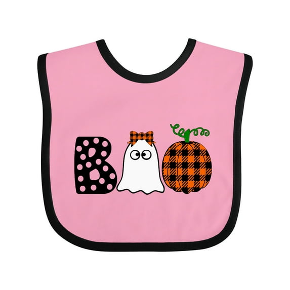 Inktastic Boo Halloween Ghost and Plaid Pumpkin Boys or Girls Baby Bib