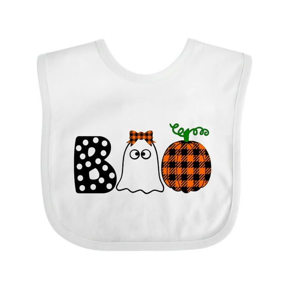 Inktastic Boo Halloween Ghost and Plaid Pumpkin Boys or Girls Baby Bib