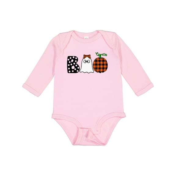 Inktastic Boo Halloween Ghost and Plaid Pumpkin Boys or Girls Long Sleeve Baby Bodysuit