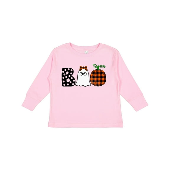 Inktastic Boo Halloween Ghost and Plaid Pumpkin Boys or Girls Long Sleeve Toddler T-Shirt