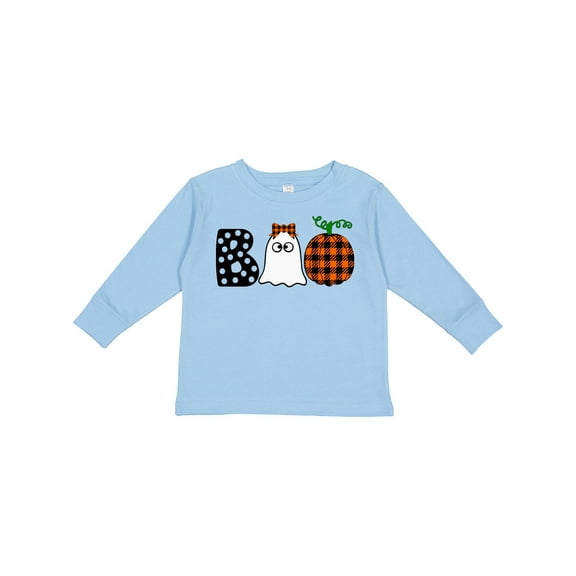 Inktastic Boo Halloween Ghost and Plaid Pumpkin Boys or Girls Long Sleeve Toddler T-Shirt