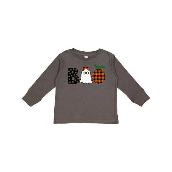 Inktastic Boo Halloween Ghost and Plaid Pumpkin Boys or Girls Long Sleeve Toddler T-Shirt