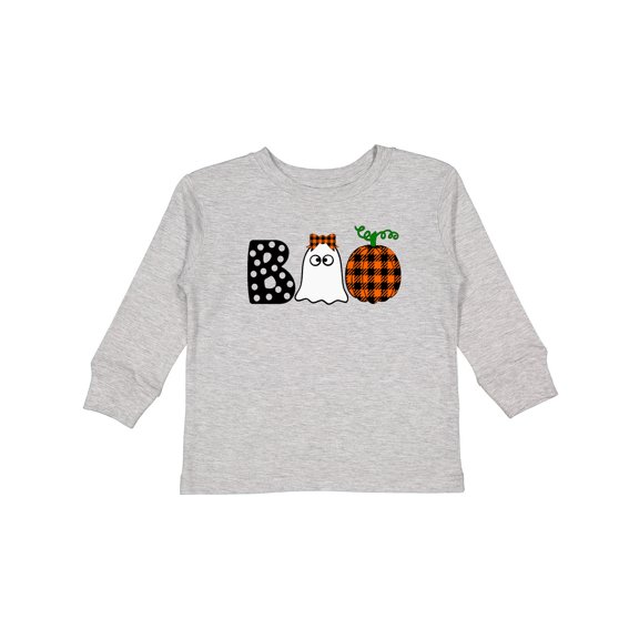 Inktastic Boo Halloween Ghost and Plaid Pumpkin Boys or Girls Long Sleeve Toddler T-Shirt